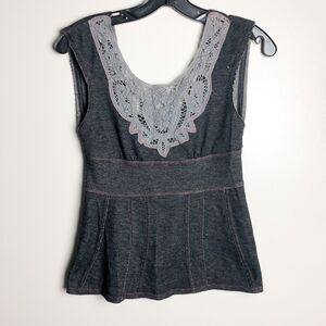 Free People Lace Peplum Knit Sleeveless Blouse Gray XS